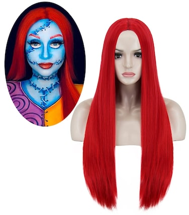 Red Sally Wig for Women Sally Costume the Nightmare Before Christmas Long Straight Red Wig Cute Soft Hair Wigs for Sally Costume Party AD027R