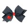 Wee Ones Girls Linen Hair Bow with Apple Embroidery on a WeeStay Clip with Plain Wrap, Medium, Apple Navy