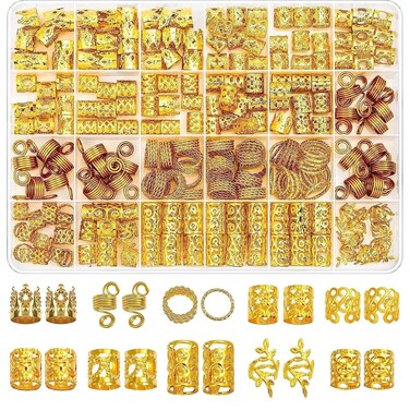 220 Pcs Gold Hair Jewelry Braid, Tuefuzy Hair Accessory, Hair Dreadlock Accessory Braid, Metal Gold Braids Rings Cuffs Clips for Jewelry Decorations