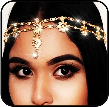 Yalice Indian Flower Head Chain Jewelry Gold Crystal Headband Elastic Goddess Headpieces Rhinestone Wedding Hair Chain Jewelry for Women(Gold-1)