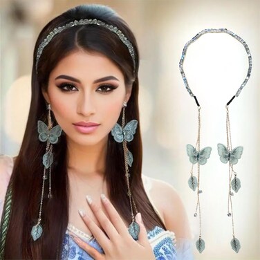 Butterfly Tassel Headband Rhinestone Chain Hair Accessories Headbands for Women and Girls Perfect for Parties Birthdays Wedding