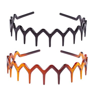 Jowxsx 2 Set of Brown and Black Stylish Black And Brown Zig Zag Headbands for Women Men Fashion Headbands - Trendy Shark Tooth Hair Comb Headband Hair Accessories