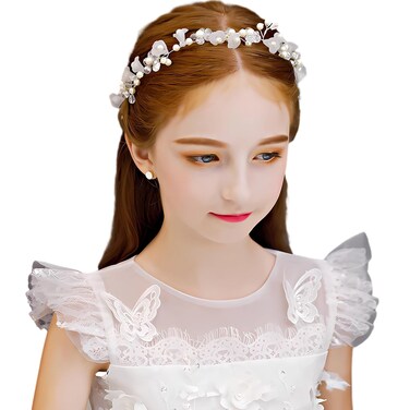 Binrina Hairband - Pearl Trumpet Flower Headpiece Jewelry with Rhinestone Headband for Bridesmaid Headpiece, Wedding Hair Accessories for Flower Girls for Women and Girls