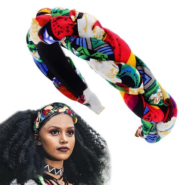 Twist Headband Print Headbands No Slip Wide Headbands Statement Padded Hair Hoop African Handmade Hair Accessories for Women and Girls (A)