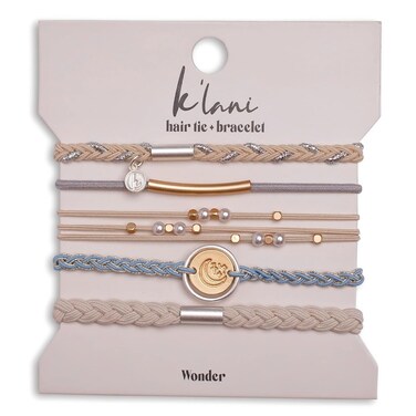 K'lani Wonder Boho Hair Tie Bracelets - Elastic Bracelets &amp; Boho Hair Ties - Cute Hair Ties for Women - Set of 5 (Medium, Light Neutrals)