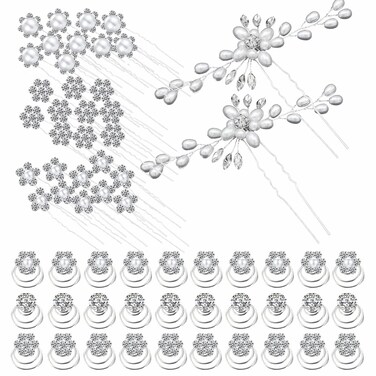 62 Pieces Wedding Bridal Hair Pins Hair Accessories Pearl Flower Bride Hair Pins Rhinestone Crystal Twisters Spiral Coil U Shape Bobby Pin for Women Girls Brides Bridesmaids Wedding Party