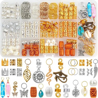 200 Pcs Hair Beads Jewelry, Dreadlock Jewelry for Hair Braids, Hair Accessories Gem Crystal Hair Charms, Metal Hair Coils Rings, Gold and Silver Hair Pendants, Braid Cuffs, Clips