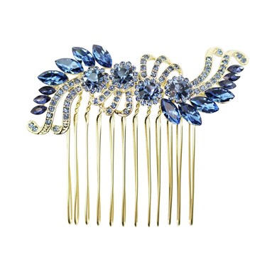 Faship Gorgeous Navy Blue Crystal Floral Hair Comb