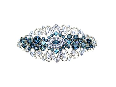 Faship Gorgeous Navy Blue Crystal Flower Barrette Clip