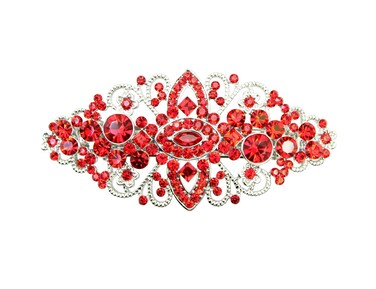 Faship Red Floral Crystal Hair Barrette Clip