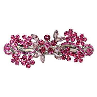 Faship Gorgeous Pink Floral Crystal Hair Barrette Clip
