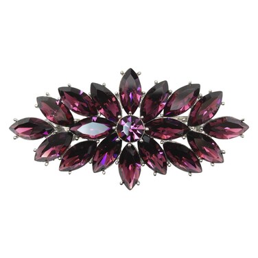 Faship Gorgeous Purple Rhinestone Crystal Floral Hair Barrette Clip