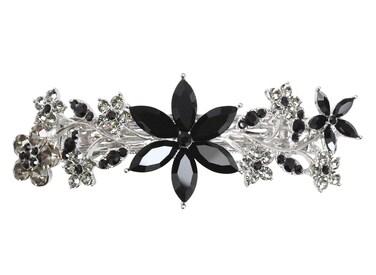 Faship Gorgeous Black Crystal Floral Hair Barrette Clip