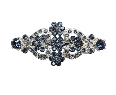 Faship Navy Blue Rhinestone Crystal Floral Double Hearts Hair Barrette Clip