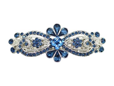 Faship Gorgeous Navy Blue Rhinestone Crystal Floral Hair Barrette Clip