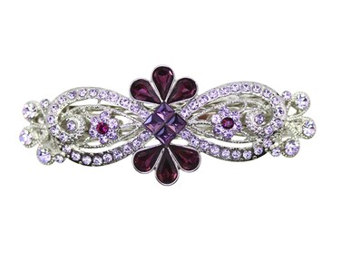 Faship Purple Rhinestone Crystal Floral Hair Barrette Clip