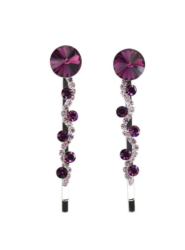 Faship A Pair Of Purple Premium Rhinestone Crystal Floral Hair Clips 2 Pcs Pins - Purple