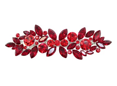 Faship Gorgeous Red Rhinestone Crystal Floral Hair Barrette Clip