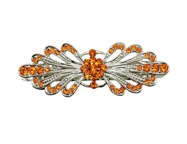 Faship Gorgeous Orange Rhinestone Crystal Small Floral Hair Barrette Clip