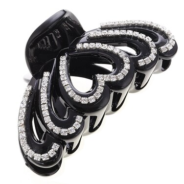Women Lady Black Acrylic Rhinestones Large Fancy Bathe Hair Claw Clip for Thick Hair - Elegant Exquisite Plate Hair Jaw Clips Hairpin (Love-heart shape)