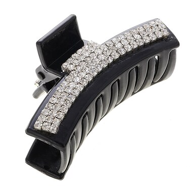Women Lady Black Exquisite Acrylic Full Diamond Rhinestones Plate Hair Jaw Clips Hairpin - Fancy Bathe Hair Claw Clip for Thick Hair (C#)