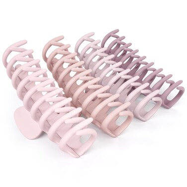 FRAMAR Large Hair Claws for Thick Hair - 4 Pack Matte Pink Claw Clips for Girls