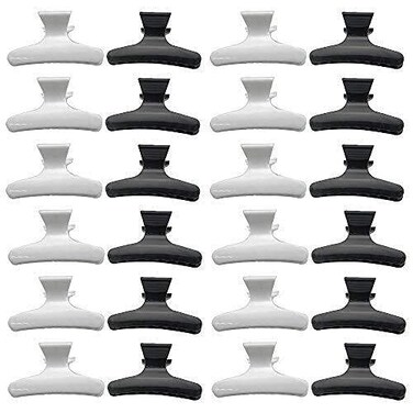 24Pcs Large Butterfly Hair Clamps Black and White Plastic Clip Hairdressing Tray Hair Positioning Hairpin
