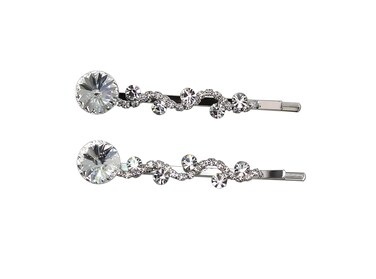 Faship A Pair Of Clear Premium Rhinestone Crystal Floral Hair Clips 2 Pcs Pins - Clear
