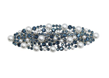 Faship Gorgeous Navy Blue Rhinestone Crystal Pearl Floral Barrette