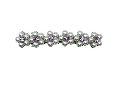 Faship Violet Purple Crystal Pearls Floral Small Hair Barrette Clip