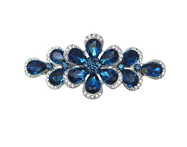Faship Gorgeous Navy Blue Rhinestone Crystal Floral Hair Barrette Clip