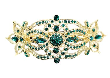 Faship Gorgeous Green Crystal Floral Big Hair Barrette