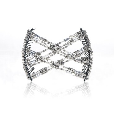 Hair Hugger for Fine, Thin, Short &amp; Straight Hair by HairZing - Easy Comfy Styles, Add Volume with No Pressure - Double Comb with Elastic for UpDo, Ponytail, French Twist, Bun (Medium, Pewter Silver)