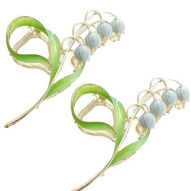 2Pcs Lily of The Valley Flower Hair Clips,Orchid Hair Clamps,Flower Metal Hairpin,Lily Flower Jaw Clamp Hair Styling Hair Accessories for Thick Thin Hair Clips and Barrettes Hair Accessories