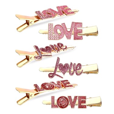 Glitter Valentine&rsquo;s Day Hair Clips Rhinestone Love Letter Hairpins for Women Girls Sweet Romantic Cupid Heart Alligator Clips Barrettes Pretty Styling Hair Accessory Holiday Party Gifts