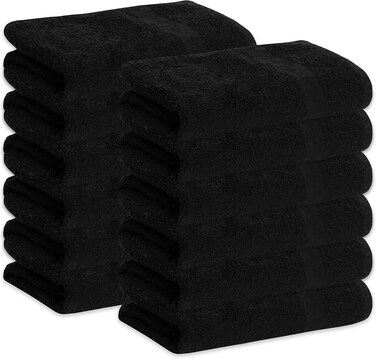 GREEN LIFESTYLE Black Microfiber Bleach Safe Towel Bulk Sets, Premium Spa Quality, Super Soft and Absorbent for Gym, Pool, Spa, Salon and Home (12 Pack)