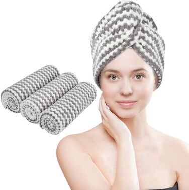 VIVOTE Microfiber Hair Towel Wrap Anti Frizz Hair Turban Hair Drying Towel for Women Wet Hair Absorbent Hair Towel Wrap Head Wrap After Shower 10 x 25.5Inch 3Pack Gray