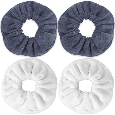 IVARYSS Super Towel Scrunchies for Drying Hair, Absorbent and Soft Microfiber for Frizz Free, Large Thick Ponytail Holder Wet Hair Accessories for Women and Girls, 4 PCS (White Grey)