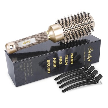 Round Brush for Blow Drying, Nano Thermal Ceramic &amp; Ionic Tech Hair Brush with Boar Bristles, Professional Round Barrel Brush for Styling, Curling &amp; Straightening by Sndyi (2.9 Inch, Barrel 1.7 Inch)