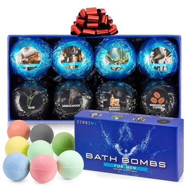 Bath Bombs for Men - Mens Bath Bombs - Organic Bath Bombs with Masculine Scents for Him - 2.5 Oz Gift Set of 8 Scented Bath Bombs with Natural Essential Oils for Boyfriend, Husband or Father