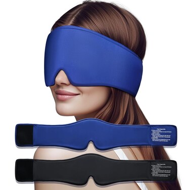 2 Pack Cooling Gel Eye Mask - Puffy Eyes, Dark Circles, Migraine Relief,HSA FSA Eligible, FACEMOON Reusable Sleep Mask for Hot &amp; Ice Cold Compress, Long Lasting Comfort for Dry Eyes(Black,Blue)