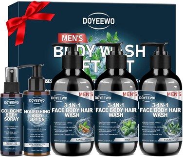 Mens Body Wash Gift Set,Cleanses,Hydrates,Nourishes &amp; Soothes Skin,Mens Gifts Ideas,Stocking Stuffers Christmas Gifts for Men Dad Boyfriend Husband Valentines Fathers Birthday Gifts for Him