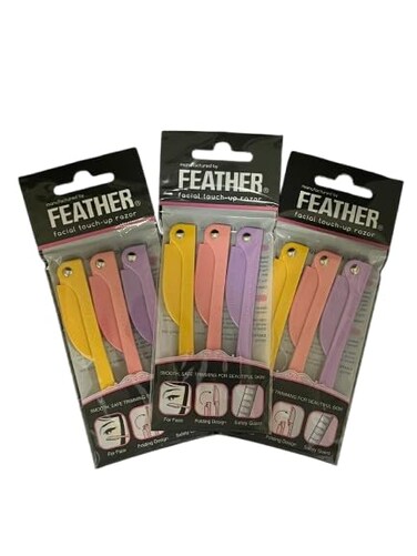Feather Flamingo Facial Touch Up Stainless Steel Razor for Eyebrow and Face Hair Removal - 3 Pack   Foldable and Long-Lasting