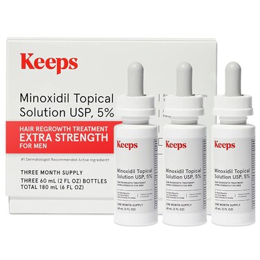 Keeps Extra Strength Minoxidil for Men Topical Hair Growth Serum, 5% Solution Hair Loss Treatment - 3 Month Supply (3 x 2oz Bottles with Dropper) - Slows Hair Loss &amp; Promotes Thicker Hair Regrowth
