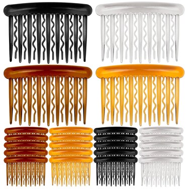 ELANE 24 Pcs Plastic Side Hair Twist Comb Small Hair Clip Comb with Teeth Hair Accessories Bridal Wedding Veil Comb for Women Girls and Crafts DIY 4 Colors. (Black+Light coffee+Dark coffee+clear)