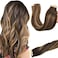 GOO GOO Tape in Hair Extensions Human Hair, 4/27/4 Balayage Chocolate Brown to Caramel Blonde, 14inch 50g 20pcs, Thick Ends Straight Seamless Tape in, Invisible Tape in Hair Extensions Human Hair