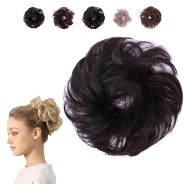JUVABUN Small Messy Bun Hair Piece - Dark Brown  Curly Hair Buns Hair Piece   Hair Extensions Ponytail  Washable &amp; Realistic Messy Hair Buns Hair Piece Synthetic Hair Bun Scrunchie - Dark Brown