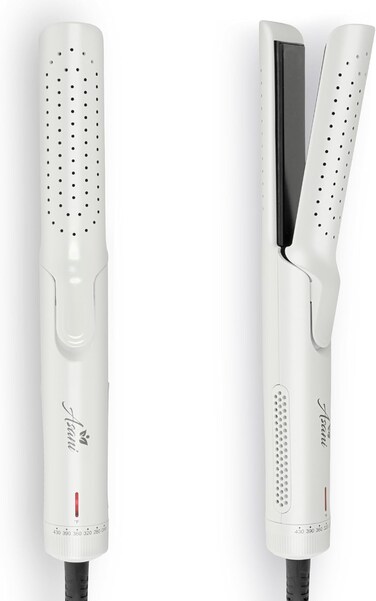 Asani 360&deg; Airflow Styler - 2-in-1 Professional Curling Wand &amp; Hair Straightener - Flat Iron Curler with Cooling Fan, Air Vents - Crimper Styling Tool for Volume &amp; All-Day Curls - For All Hair (White)