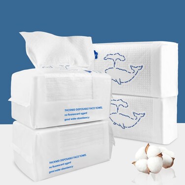 Thick Face Towels Disposable, 100% Cotton Biodegradable Facial Wipes, Ultra Soft Face Towels for Drying, Face Towelettes Disposable Multi-Purpose for Cleansing, Skincare and Makeup Remover, 4 Pack