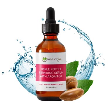 Essence of Argan Triple Peptide Serum for Face with Argan Oil, Aloe Vera, Chamomile, Green Tea and Olive Oil - For Deep Moisturizing and Glowing Skin - 2fl.oz/60ml
